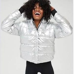 Metallic Sherpa Puffer Jacket with detachable hood